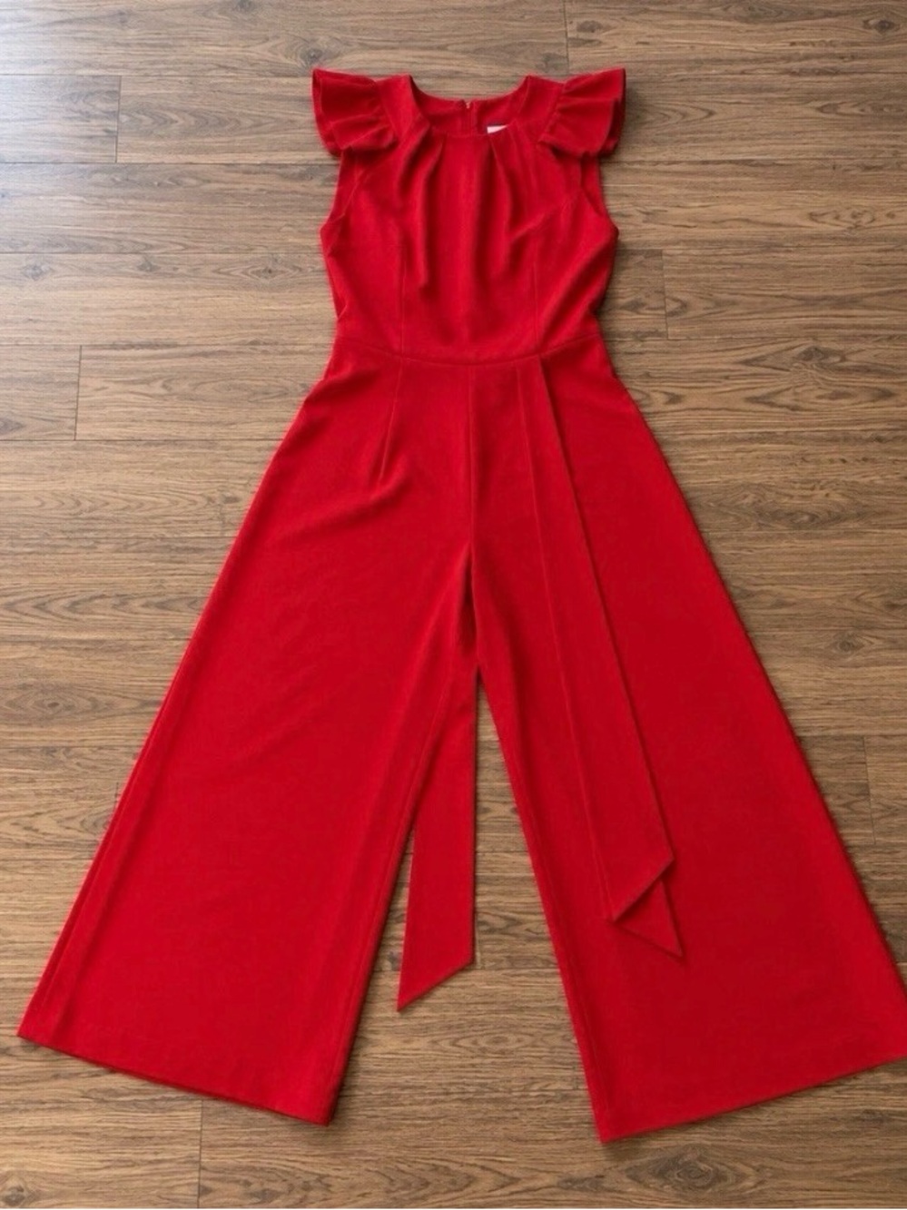Red Wide-Leg Jumpsuit with Tie Waist